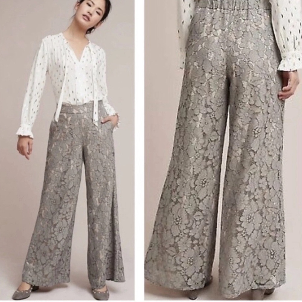 NWT Anthropologie Feather Bone Wide Leg Lace Pants Size Medium